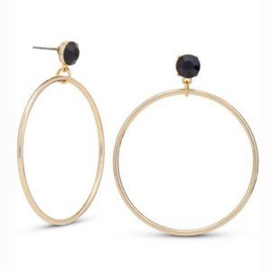 Rachel Roy Gold-Tone Black Stud Drop Hoop Earrings